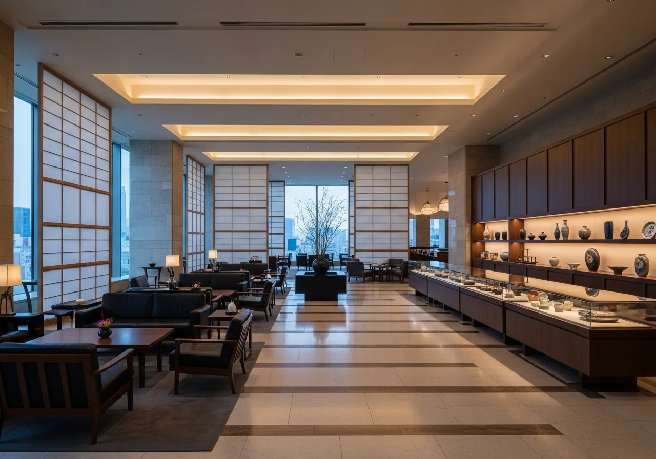 Aman Tokyo's soaring 33rd floor lobby with double-height ceilings