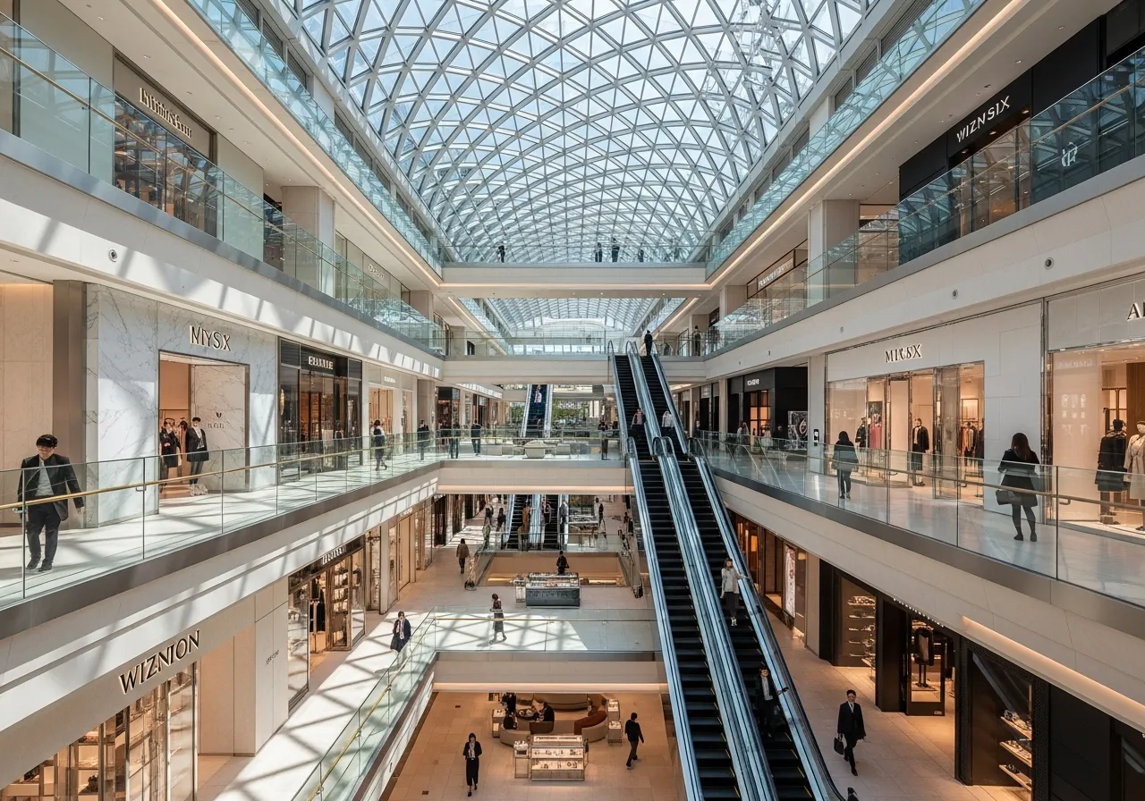 Interior of Ginza Six shopping complex with luxury storefronts